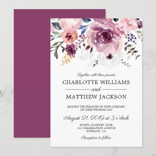 Berry Pink Roses Floral Wedding Invitation
