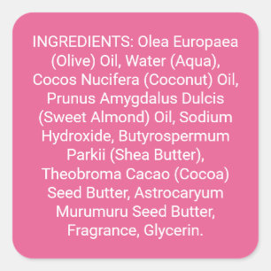 Berry Pink Soap Skincare Ingredients Product Label