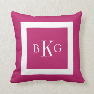 Berry Pink White Custom Monogram Cushion