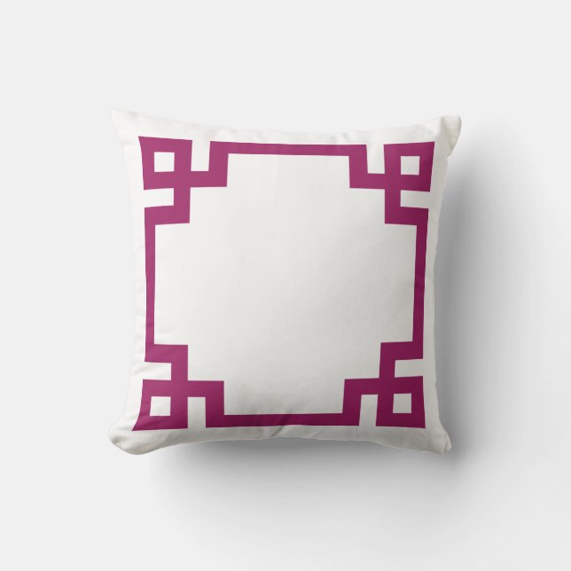 Berry Purple and White Greek Key Border Cushion (Front)