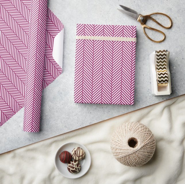 Berry Purple and White Herringbone Wrapping Paper (Crafts)