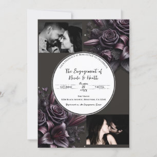 Berry Purple & Black Lily Rose Floral Engagement  Invitation