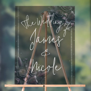 Berry Purple & Black Lily Rose Floral Wedding Acrylic Sign