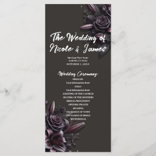 Berry Purple & Black Lily Rose Floral Wedding Program
