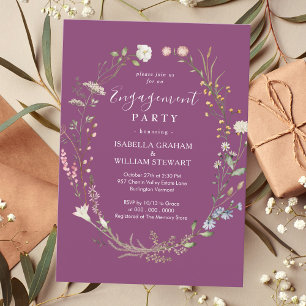 Berry Purple Chic Boho Wildflower Engagement Party Invitation