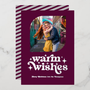 Berry Purple & Silver Modern Retro Christmas Photo Foil Holiday Card