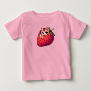 Berry Purrfection: Pink Cat Inside a Strawberry Baby T-Shirt