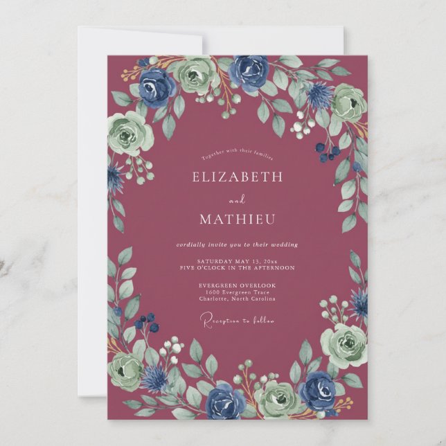 Berry Ranunculus Foliage Wedding Invitation (Front)