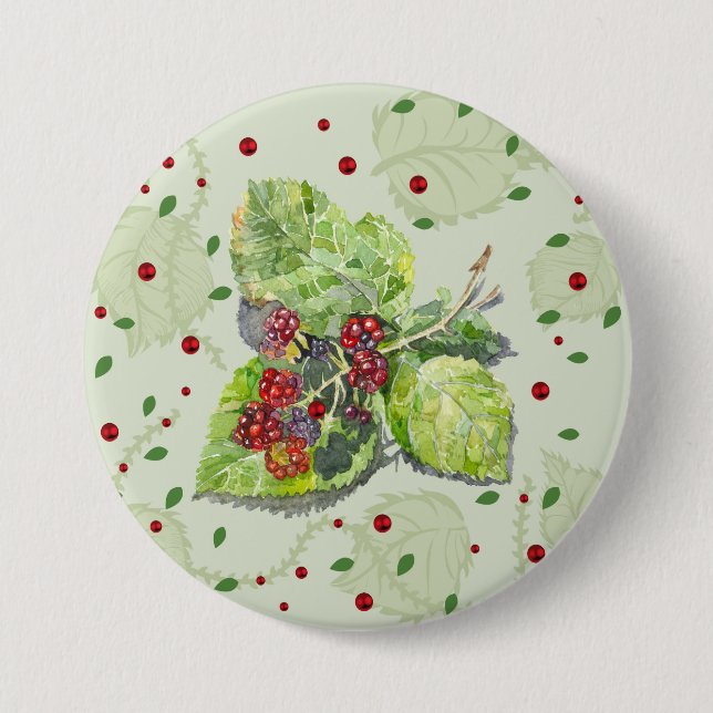 Berry red and black blackberries 7.5 cm round badge (Front)