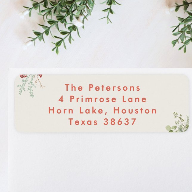 berry red cream botanical holiday christmas return address label (Creator Uploaded)