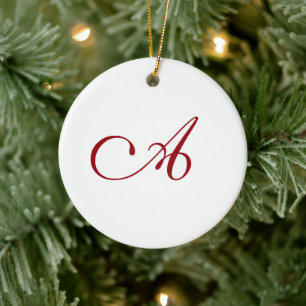 Berry Red Elegant Script Monogram Christmas  Ceramic Ornament