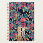 Berry Red Navy Mustard Watercolor Flowers Monogram Planner<br><div class="desc">This elegant and artsy pattern is perfect for the trendy and stylish woman. It features a hand-painted berry red, navy blue, mustard yellow, emerald green, and classic blue watercolor fall and autumn, flowers and leaves bouquet pattern on top of a simple purple midnight blue background. It's an artistic, modern, country,...</div>