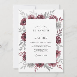 Berry Silver Peony Wedding Invitation