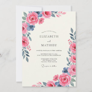 Berry Slate Rose Wedding Invitation