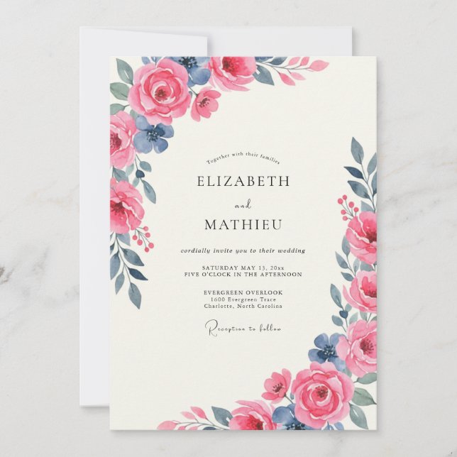 Berry Slate Rose Wedding Invitation (Front)