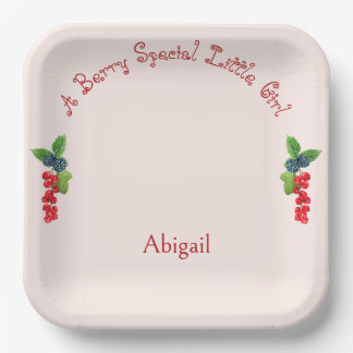 Berry Special Little Girl Blush Baby Shower Square Paper Plate