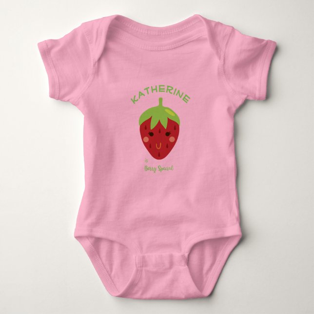 Berry Special Personalised Smiling Strawberry Baby Bodysuit (Front)