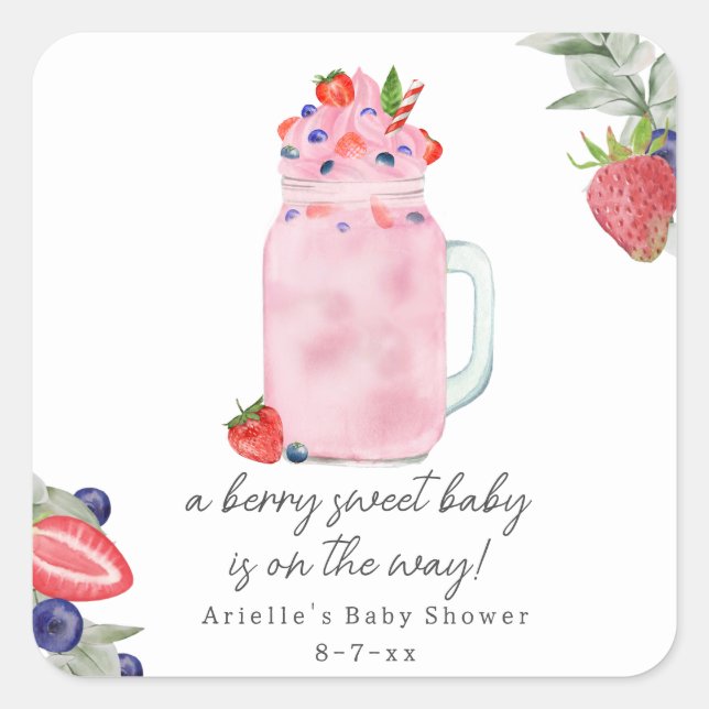 Berry Special Smoothie Baby Shower Square Sticker (Front)