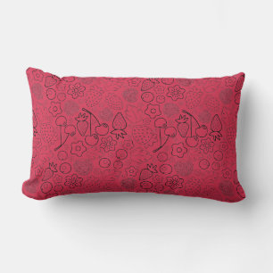 Berry Strawberry Cherry Black Hand drawn Modern. Lumbar Cushion
