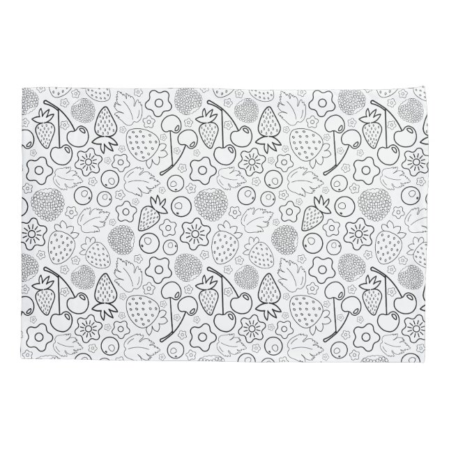 Berry Strawberry Cherry Black Hand drawn Modern. Pillowcase (Back)