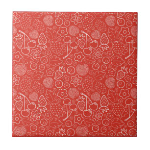 Berry Strawberry Cherry White Hand drawn Modern Ceramic Tile