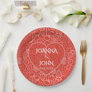 Berry Strawberry Cherry White Hand drawn Modern. Paper Plate