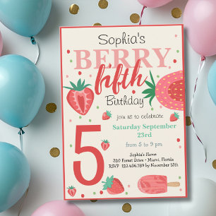 Berry strawberry kids birthday invitation
