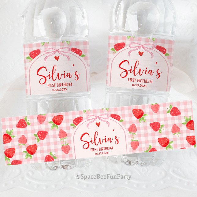 Berry Strawberry Water Bottle Label (berry strawberry water bottle label, strawberry water bottle label, berry party drink label, strawbe)