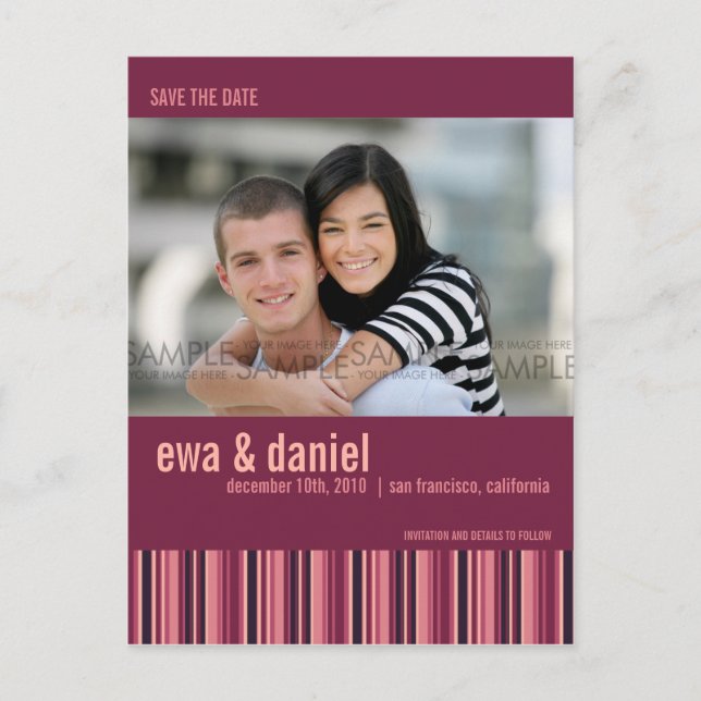 Berry Stripes :: Save the Date Photo Postcard (Front)