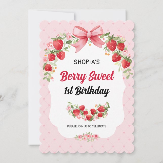 Berry Sweet 1st Birthday Invitation (Front)