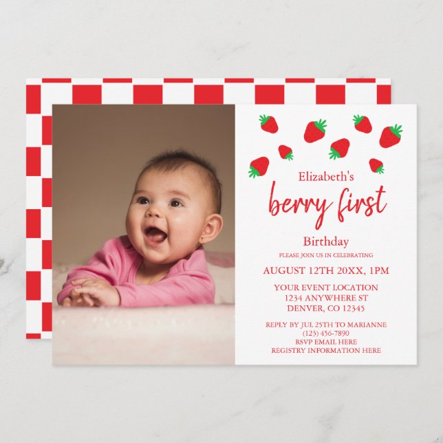 Berry Sweet 1st Birthday Invitation (Front/Back)