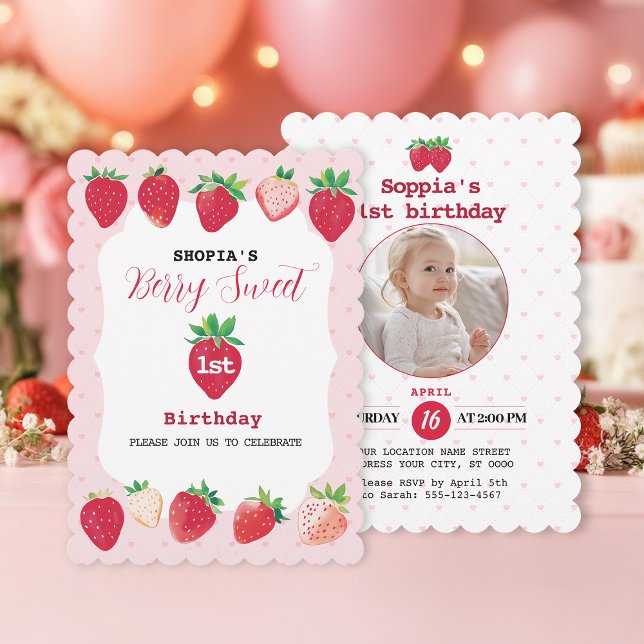 Berry Sweet 1st Birthday Invitation (Creator Uploaded)