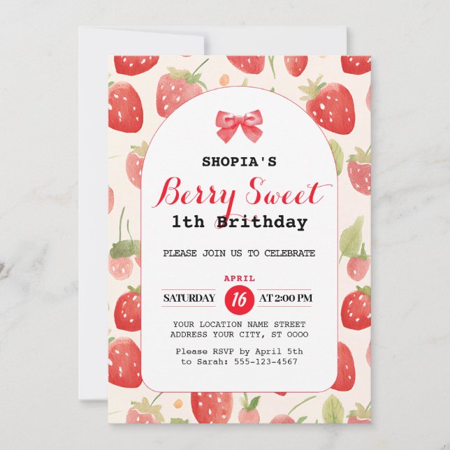 Berry Sweet 1st Birthday Invitation (Front)