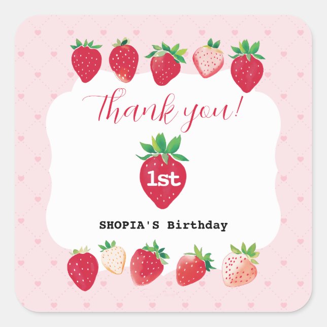 Berry Sweet 1st Birthday Square Sticker (Front)
