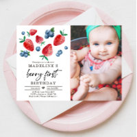 Berry Sweet 1st Birthday Strawberry Blueberry Invi