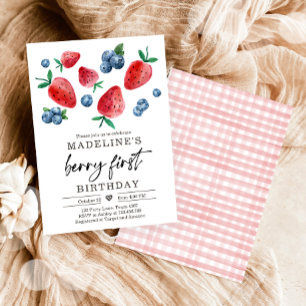 Berry Sweet 1st Birthday Strawberry Blueberry Invitation