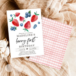 Berry Sweet 1st Birthday Strawberry Blueberry Invitation
