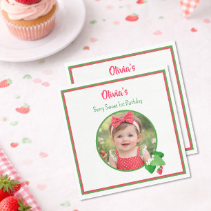 Berry Sweet 1st Birthday Strawberry Photo Napkin