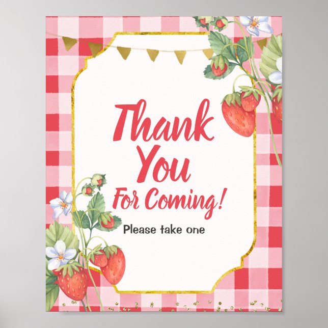 Berry Sweet 1st Birthday Thank you for coming Poster (Front)