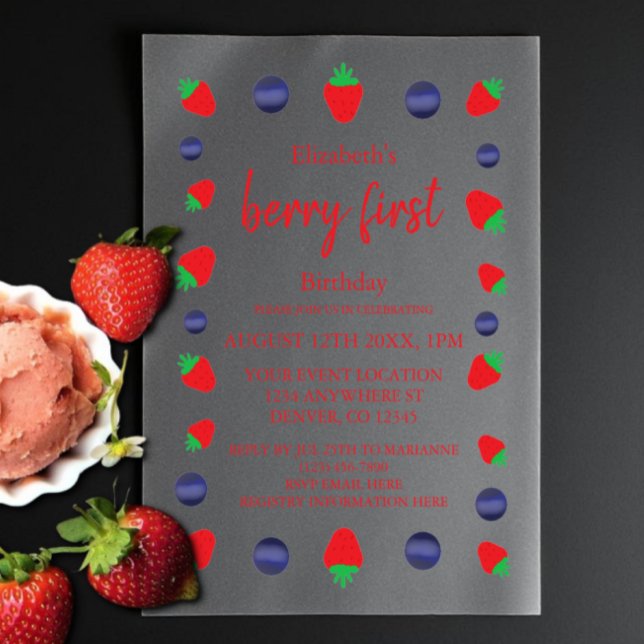 Berry Sweet 1st Birthday Vellum Invitations (Creator Uploaded)
