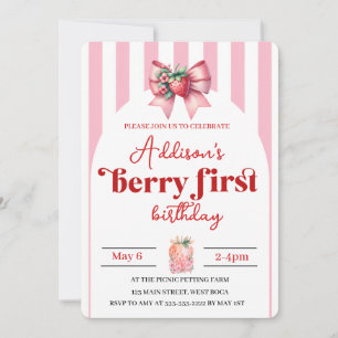 Berry Sweet 1st Birthday with  Photo  Invitation