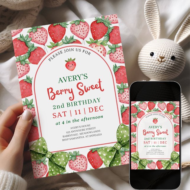Berry Sweet 2nd Birthday Strawberry Invitation (Creator Uploaded)