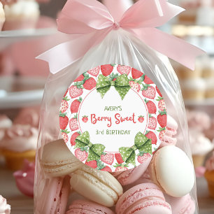 Berry Sweet 3rd Birthday Strawberry Party  Classic Round Sticker