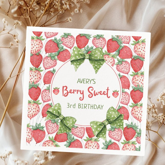 Berry Sweet 3rd Birthday Strawberry Party  Napkin (Creator Uploaded)