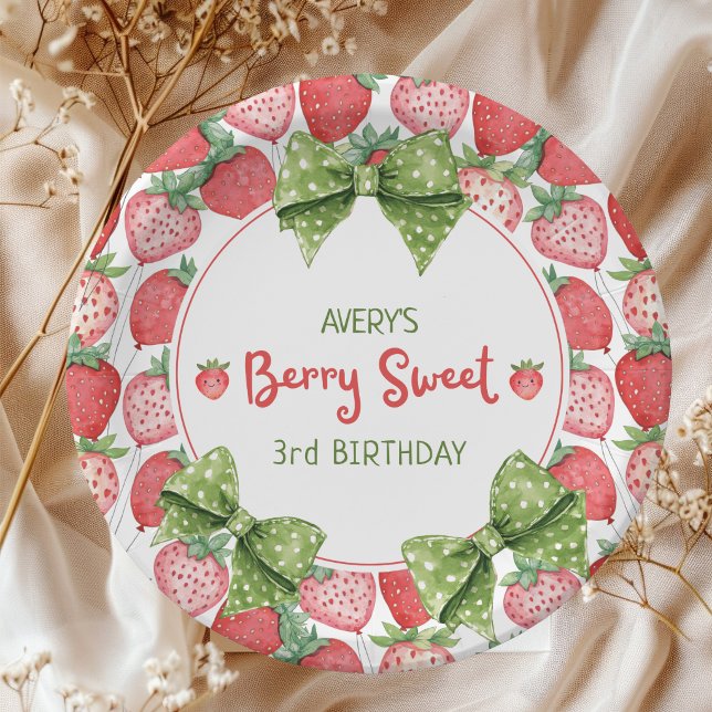Berry Sweet 3rd Birthday Strawberry Party  Paper Plate (Creator Uploaded)