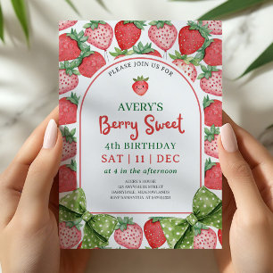Berry Sweet 4th Birthday Strawberry Invitation