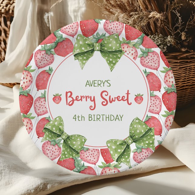 Berry Sweet 4th Birthday Strawberry Party  Paper Plate (Creator Uploaded)