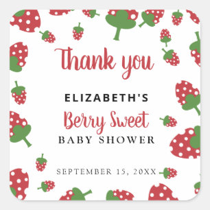 Berry Sweet Baby Cute Strawberry Modern Thank you Square Sticker