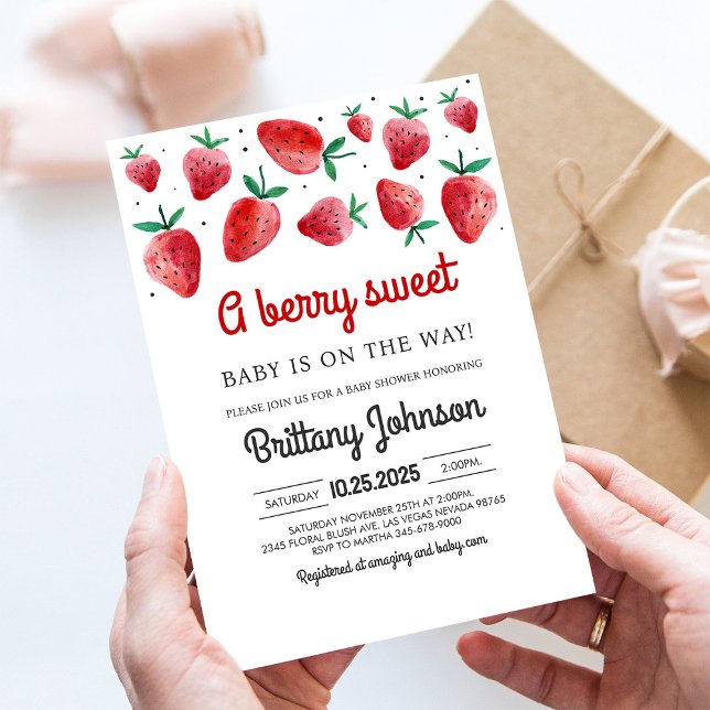 Berry Sweet Baby On the Way Girl Baby Shower Invitation (Creator Uploaded)