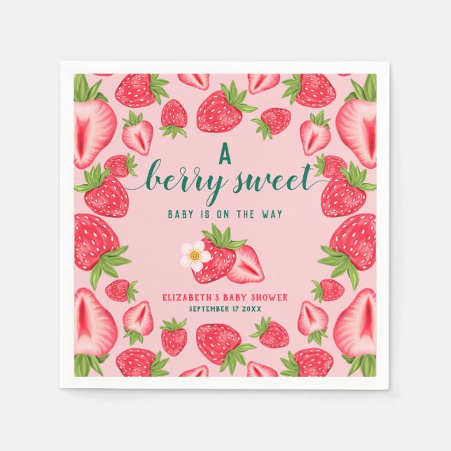 Berry Sweet Baby On The Way Strawberry Baby Shower Napkin (Front)